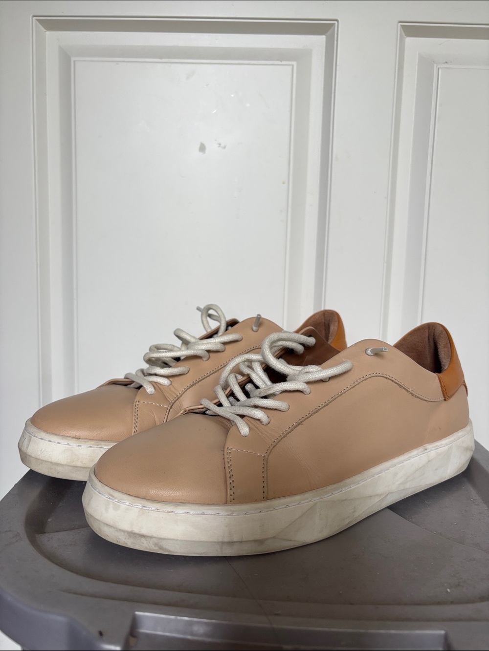 Aquatalia Beige Leather Low-Top Sneakers